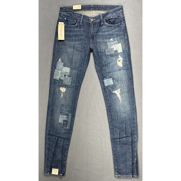 Ralph Lauren Denim & Supply Jeans Women 29x33 Blue Low Slim Patchwork Boho Denim - Picture 1 of 16